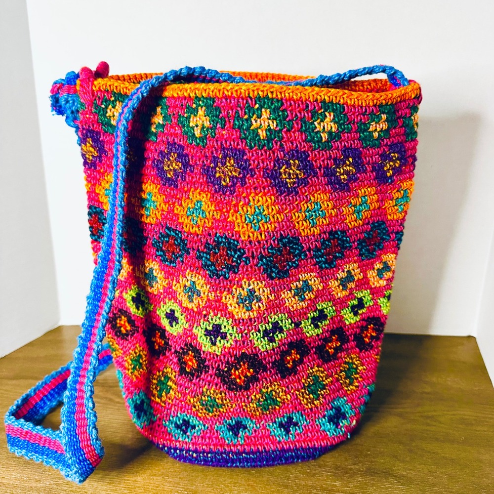 NEW Boho Multicolor Bucket Bag Woven Sun Bottom‎ Adjustable Strap Bohemian
